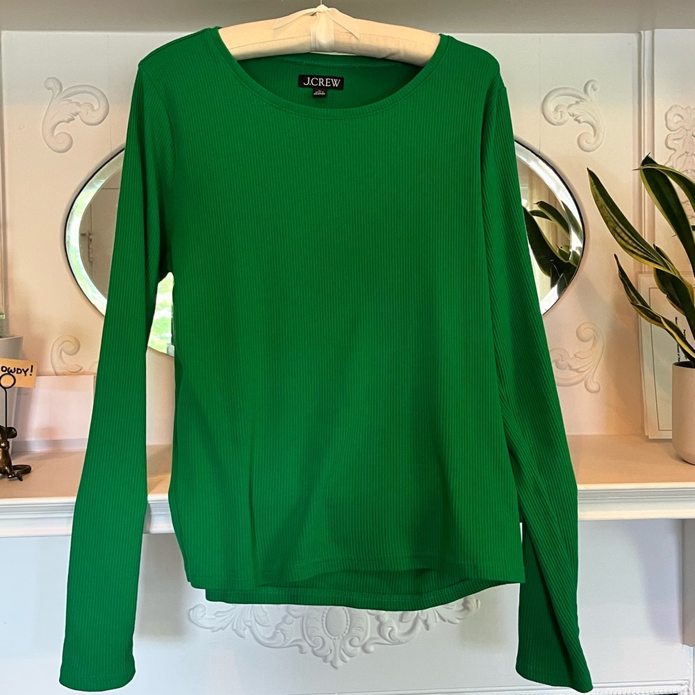 J.Crew Long-Sleeve Crewneck Tee in Vintage Rib — Kelly Green XL